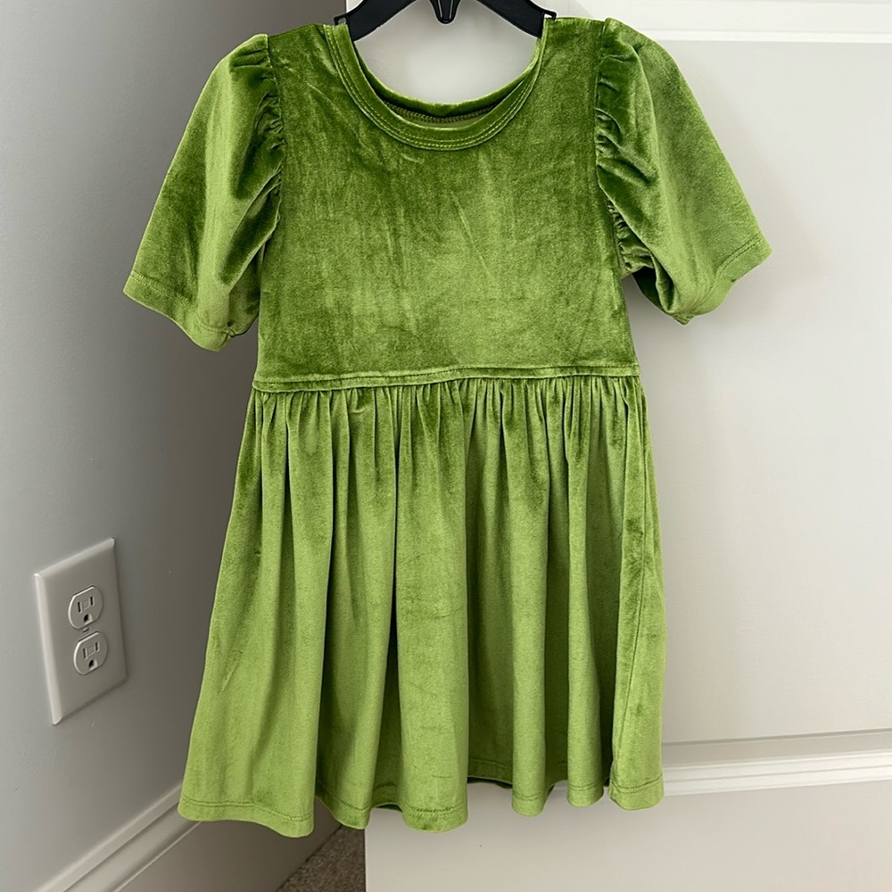 Green velvet Pink Chicken dress